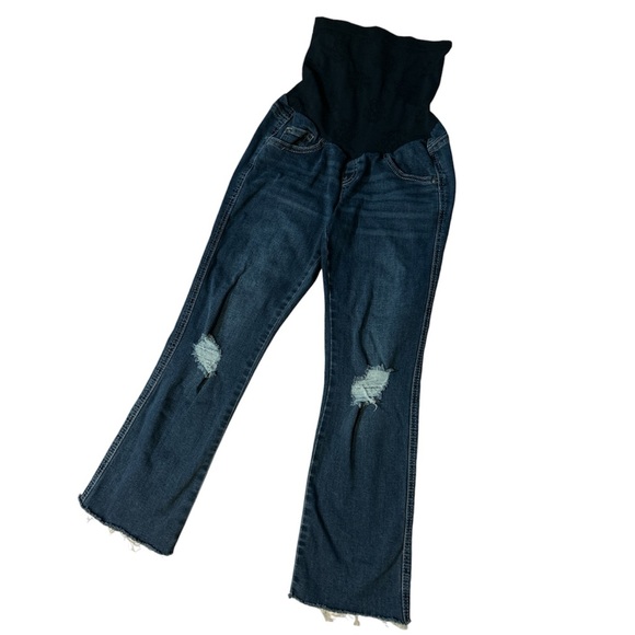 Jessica Simpson Pants - Jessica Simpson maternity distressed cropped 5 pocket jeans high belly waistband